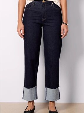 Fay High-Rise Straight Jeans with Cuffed Hem